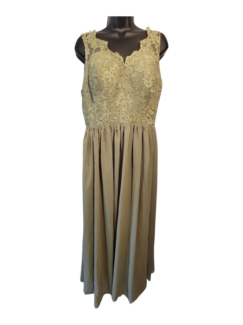 Lace Bodice Olive Maxi Dress
